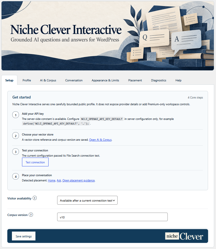 Niche Clever Interactive Setup tab.